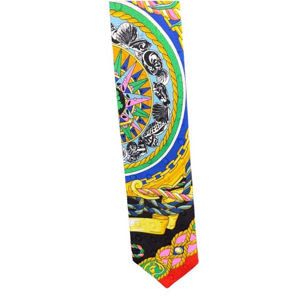 Vtg V2 Versace Mens Yellow Red Green Geometric Silk Tie 3.75" W Luxury Italy - Picture 2 of 9
